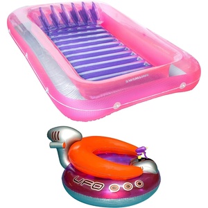 image:imageSwimline Inflatable Relaxing Suntan Lounge Water Raft Rectangular Tub and UFO Swimming Pool Lounge Chair Float with Builtin Sprayer